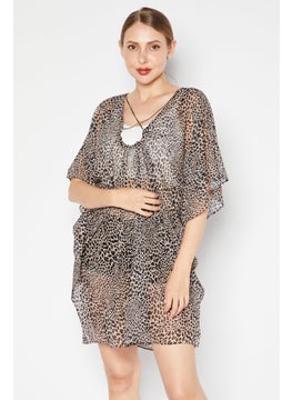 اشتري Women Animal Print Cover Up, Tan/Black في الامارات