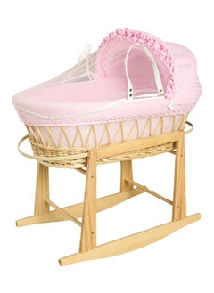 Buy Infant Wicker Moses Basket Waffle Bedding Cot and Rocking Stand For Newborn in Saudi Arabia