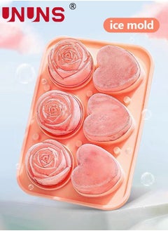 Buy Ice Cube Tray,3D Rose Silicone Ice Molds 2 Inch,Design With Funnel,2 In 1 Rose And Heart Ice Ball Maker For Chilling Drinks,Homemade Juice in UAE