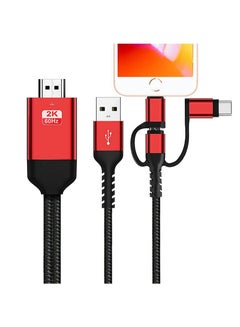 Buy 3-in-1 Lightning/Type C/Micro USB to HDMI Cable Adapter 2K 60Hz for iPhone/Android Black Red in Saudi Arabia