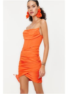 Buy Orange Fitted Lined Knitted Corset Detailed Evening Dress TPRSS23EL00174 in Egypt