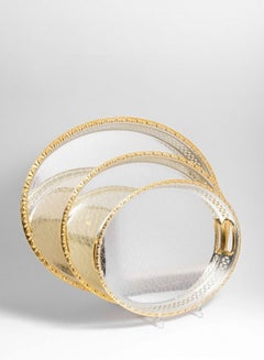 Buy Bin shihon steel Tray set 3 pcs with Silver/golden design in Saudi Arabia