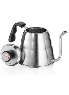 اشتري Coffee Kettle With Thermometer Drip V60 Pour Over Coffee Gooseneck Thin Spout Works On Stovetop Silver 1200ml في السعودية