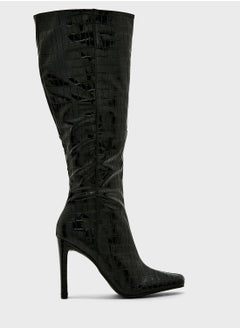 Buy Black Croc Patent  High Heel Point Toe Boot in UAE