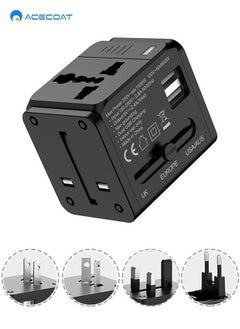 Buy Worldwide Universal Travel Adapter Plug Converter Charger Outlet with 2.4A Dual USB-A,1500W Multifunctional International Power Adapter Wall Charger with Child Safety Door,Global AC Outlet,Black in Saudi Arabia