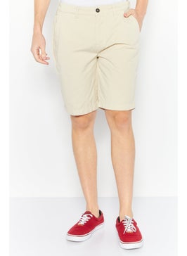 Buy Men Regular Fit Solid Chino Shorts, Beige in Saudi Arabia