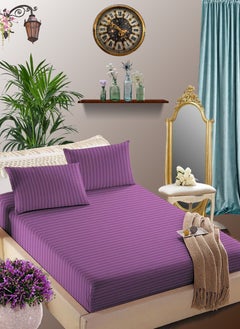 اشتري Faded Purple Striped Sheet Set Deep Pockets Machine Washable Soft Cotton200x200+25cm في الامارات