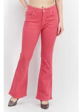 Buy Women Wide Leg Stretchable Short Denim Pants, Pink in UAE