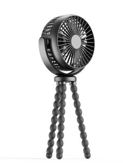 Buy Baby Stroller Fan 5200mAh Oscillating Mini Portable Fan With Lights 3 Speeds Battery Operated 360° Rotate Flexible Tripod Small Clip On Fan Handheld Desk Fan For Car Seat Crib Travel Black in UAE