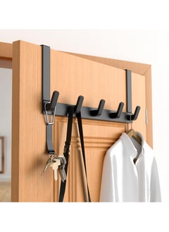 اشتري Over the Door Hook Rack with 5 Hooks, Versatile Door Hanger for Coats, Towels, Bags, Keys, Ideal for Bathroom, Bedroom, Behind Back of Door, Black في السعودية