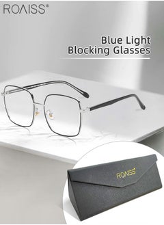 اشتري Blue Light Blocking Glasses Blue Light Filter Computer Reading Gaming TV Phones Square Eyeglasses Fashion Anti Eyestrain Headache Eyewear for Men Women Black Silver 55mm في السعودية