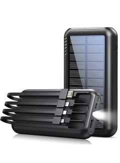Buy Power-Bank-Solar-Portable-Charger - 20000mAh Power Bank Large Capacity Built in 3 Output and 1 Input Cables and Flashlight 5V3.1A Fast Charger Compatible with All Smart Phones and USB Devices in UAE
