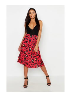 Buy Pleated Leopard Print Midi Skirt in UAE