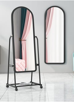 Buy Full Length Mirror 160cm Standing Mirror Hanging or Leaning Full Body Mirror with Stand Wall Mounted Mirror Floor Mirror with Aluminum Alloy Thin Frame for Living Room, Black in UAE