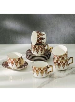 اشتري Majestic Leaf 12-Piece New Bone China Tea Cup Set 200ml -Serve 6 في الامارات