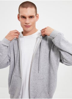 Buy Gray Basic Oversize/Wide Cut Zippered Hooded Thick Sweatshirt-Cardigan TMNAW22SW0620 in Egypt