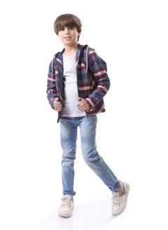 Buy Hooded Plaid Boys Jacket With Side Pockets - Blue, Red & White in Egypt