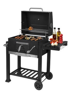 Buy charcoal grill charcoal grill trolley charcoal tray height adjustable with wheels bottle opener stand grill barbecue grill for BBQ garden camping balcony, black in UAE