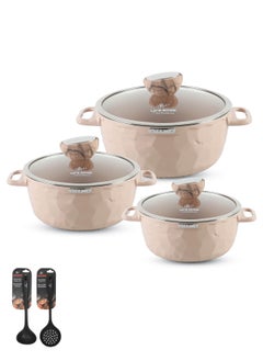 اشتري Pots Set 8 pieces - Cookware set Induction Bottom, Granite Non Stick Coating, Die Cast aluminum 100% PFOA FREE Casserole Set include Casseroles 20/24/28CM And Silicone Utensils في الامارات