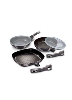 اشتري Aluminium 5 Pieces Frypan Set with Detachable Handle, Metallic Line Carbon Pro Edition, Grey, Hungary في الامارات