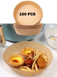اشتري 100 PCS Air Fryer Disposable Paper Liner Non-Stick Air Fryer Liners, Round Food Grade Baking Paper for Air Fryer Oven Roasting Microwave 16cm x 4.5cm في مصر