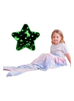 اشتري SYOSI Mermaid Tail Blanket, Glow in The Dark, Super Soft Plush Flannel Sleeping Bag, Star and Unicorn Design Snuggle Blanket, for Girls Age 1-10 في السعودية