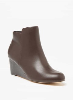 Buy Women Solid Ankle Boots with Zip Closure and Wedge Heels in UAE