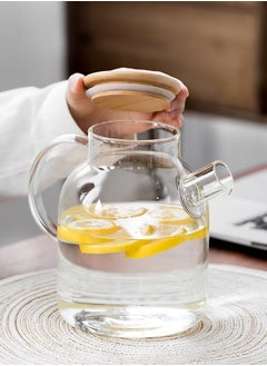 Buy Tea Pot Glass Kettle Glass Pitcher Bamboo Lid Heat-Resistant Borosilicate Glass in UAE