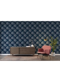 Buy Blue Floral Dark  Fabric Wallpaper Covers An Area ​​Up To 4.2Mx3M With Adhesive And Smoothing Tool in Egypt