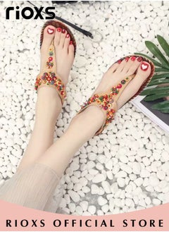 Buy Women's Summer Bohemian Sandals Comfortable Fashion Ankle Strap Slip-on Flats Non-Slip Soft Sole Beach Sandals in UAE