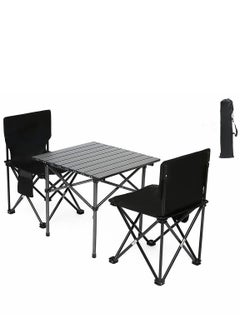 اشتري Camping Portable Folding Table and 2-Piece Chair Set, Outdoor Folding Picnic Table Folding Picnic Side Table and Chairs with Portable Storage For Outdoor BBQ,Cooking,Party, Beach في السعودية