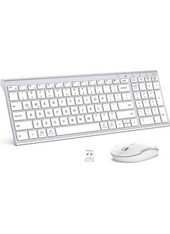 Buy GK03 Wireless Keyboard and Mouse 2.4G Portable Wireless Keyboard Mouse, Rechargeable Battery Ergonomic Design Full Size Slim Thin Stable Connection Adjustable DPI, Silver/White in UAE