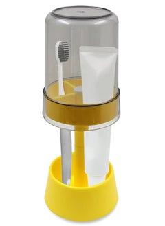 اشتري Toothbrush Holder  With Lid/cup, Wash Cup Set Mouthwash Cup Holder, Toothpaste Holder Holder With 3 Slots, Travel Toothbrush Cup Organiser Holder for Electric Toothbrush, Toothpaste (Yellow) في السعودية