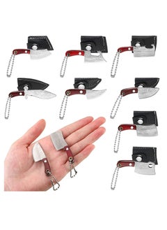 Buy Mini Knifes, 8 Pcs Knife Keychain, Pocket Knife Set, Tiny Knife Key Chain, Wooden Handle Small Leather Sleeve Knife, Outdoor Portable Carry on Decorative Gift Package Unboxing Knife Letter Opener in UAE