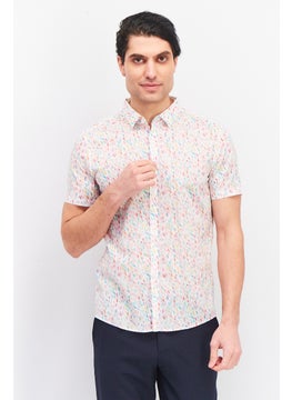 Buy Men Slim Fit Allover Print Short Sleeve Casual Shirt, Optic White in UAE