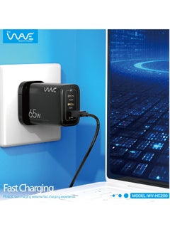 اشتري Wave Charge Pro 65W: Versatile Triple-Port Fast Charger with 20W PD, 18W QC, and 65W PD for Rapid Charging Across Multiple Devices في الامارات