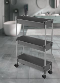 Buy El Helal bathroom supplies organizer with 3 shelves with wheels, gray bathroom trolley in Saudi Arabia