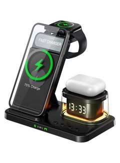 اشتري Wireless Charger - 5 in 1 Fast Foldable Stand Dock- Inductive Charging Station With Ambient Light and Clock Function, for Multiple Devices Apple, for iPhone 15 14 13 12 Pro Max في الامارات