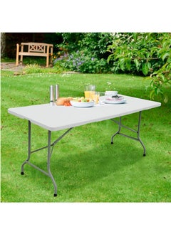 اشتري 6 Foot Plastic Folding Table - Folds in Half with Carrying Handle Rectangular - Lightweight and Portable - White Resin with Sturdy Steel Frame في الامارات