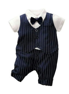 Buy MiniTAQ - Dark Blue Formal Baby Romper And Bow Tie in UAE