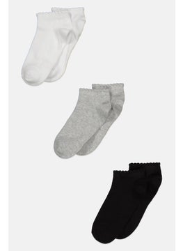 اشتري Kids Girl 3 Pair Solid Socks, White/Black/Grey في الامارات