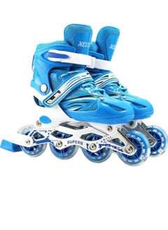 Buy Adjustable Roller Skates with Light Up Wheels, Professional Inline Skating Shoes, Lighting Wheel Comfort Skate Shoes - Size L 39-42 (Blue) in Saudi Arabia