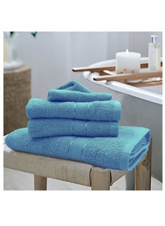 اشتري Daffodil (Light Blue) Premium Bath Towel (70x140 Cm-Set of 2) 100% Cotton, Highly Absorbent and Quick dry, Hotel and Spa Quality Bath linen with Stripe Diamond Dobby-500 Gsm في الامارات