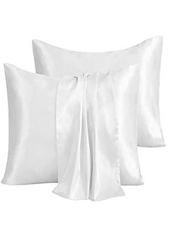 Buy Satin Pillowcase Tersely 2 Pack Pillow Silk for Hair and Skin Queen Size Pillow Case with Envelope Closure 50x70cm Elegant White in Saudi Arabia