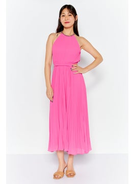 Buy Women Textured Midi Dress, Pink in UAE