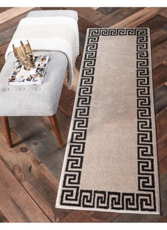 Buy Athens Collection Classic Geometric Modern Border Design Area Rug 2 Ft X 6 Ft Beige Black in UAE