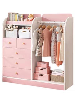 Buy Kids Wardrobe,Childrens Closet Organizers,Wooden Children Clothes Closet Costume Organizer,Kids Armoire Children Clothes Cabinet Clothing Storage Rack with Hanging and 5 Drawers(YN011-Pink) in Saudi Arabia