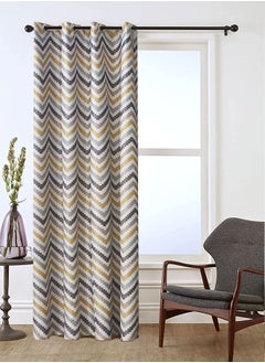 اشتري 1-Piece Corrugated Printed Craft Blackout Curtain Yellow/White/Grey 140 x 240centimeter في الامارات