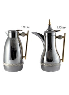 اشتري 2-Piece Tea & Coffee Flask - 0.7 Liter & 1 Liter Capacity - Glass Inner - ABS Body - Silver & Gold في الامارات