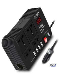 Buy 300W Car Power Inverter – DC 12V to 220V AC Converter with LED Display, 4 USB Ports, 4 Charger Outlets, Pure Sine Wave – Portable Car Charger for Cars, RVs, and Travel in UAE